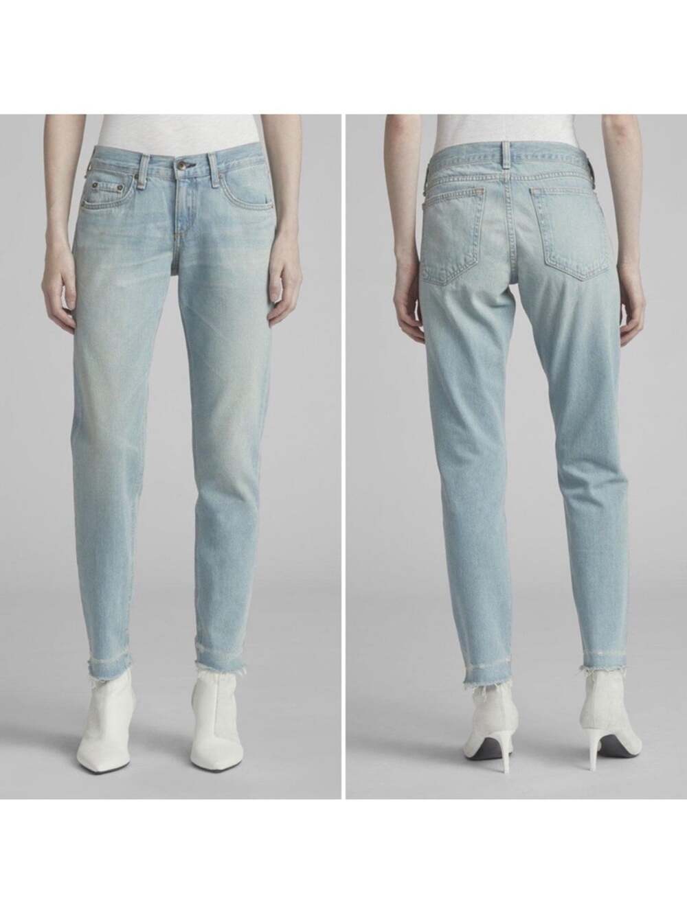 Rag & Bone Mid Rise Slim Boyfriend Jeans in Abingdon Wash Blue sz 29 Rigid Denim